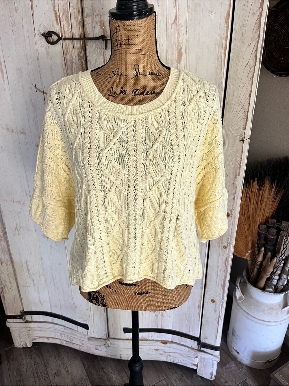 Altar’d State cropped cable knit sweater in soft yellow